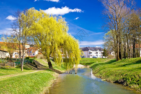 露德布雷格春季风景中的河床croati的frgoje地区图片
