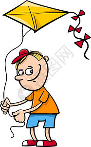用风筝描绘小男孩的卡通插图图片
