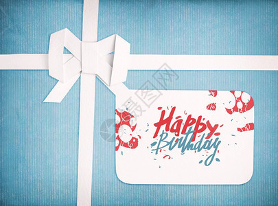 礼带和鞠躬生日礼物标签上写着快乐的生日信图片