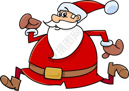 运行SantClus圣诞节字符的漫画插图图片