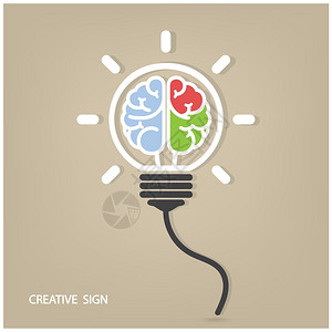 创意灯泡大脑创造力矢量图图片