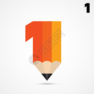 数字第一创意铅笔符号和第一商业和教育思想摘要背景插画