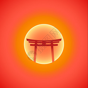 矢量平面设计japngteori点亮日光照孤立的橙红色背景图片