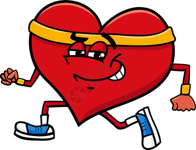 在情人节上慢跑的心脏字符卡通插图图片