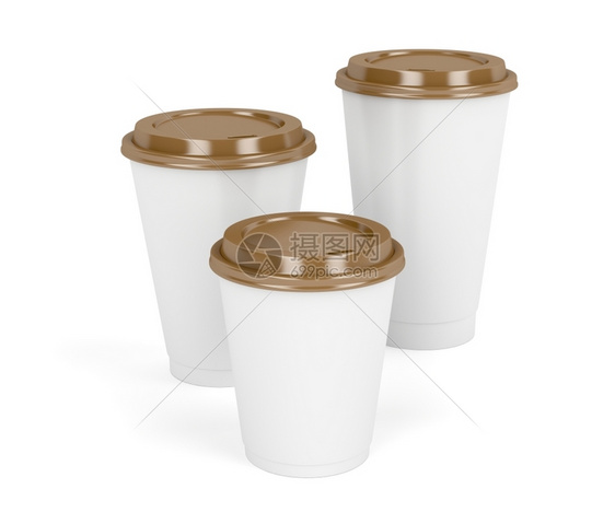 3个纸咖啡杯白底有棕色盖子图片