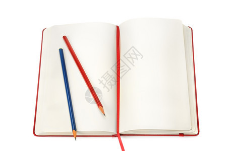 打开的书本和红色蓝色铅笔对比图背景图片