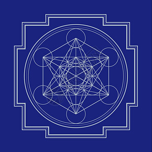 a以蓝色背景zxa为孤立位置的银向量轮廓hindusm元立方体扬特拉示意图图片