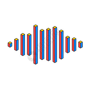 以音乐为主题的平面构成以峰值线制成的平面等量音波插画