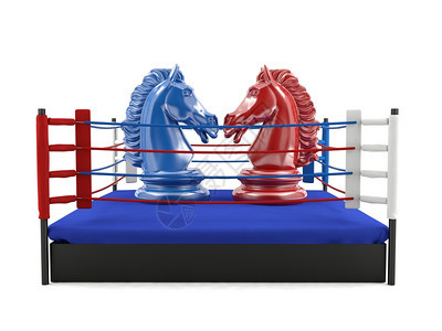 与拳戒战略竞争概念对抗的红象棋和蓝骑士图片