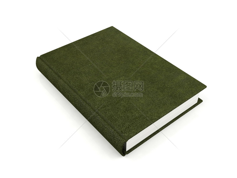 一本书上面的绿色皮革与白背景隔绝的图片
