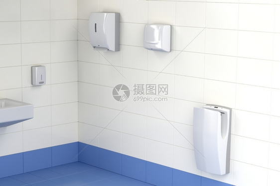 公共厕所内自动纸毛巾手烘干机和喷式手烘干机图片