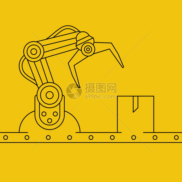 工业操纵或机械器人臂线条艺术风格概念图片
