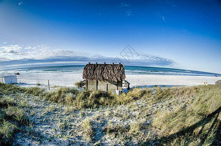 海洋上的沙滩Tik小屋条图片