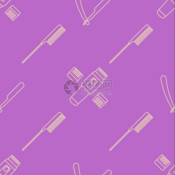矢量光轮廓设计理发机梳剃须刀无缝装饰模式与粉红色紫外线隔绝背景为图片