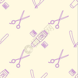 粉色紫外线轮廓设计理发机剪刀剃无缝装饰图案图片