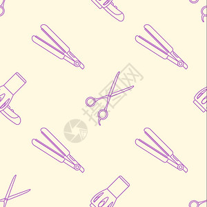 粉色紫矢量外线大纲设计毛发干燥器铁理师剪刀无缝装饰图案图片