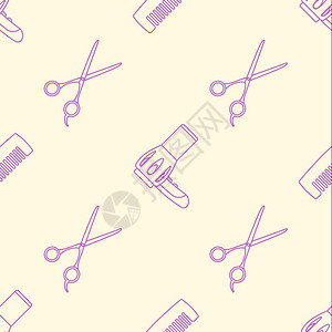 粉色紫外线轮廓设计毛发干燥器备梳剪刀无缝装饰图案图片