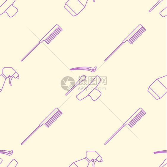 粉色紫外线轮廓设计梳子理发师喷雾针无缝装饰图案单光偏移背景图片