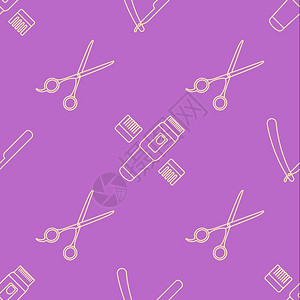 矢量光轮廓设计理发机剪刀剃无缝装饰模式与粉红色紫外线隔绝背景为图片