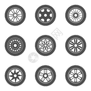 一组汽车轮圈胎说明矢量图图片