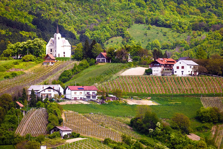 Croati农业区Zumberak山丘村高清图片