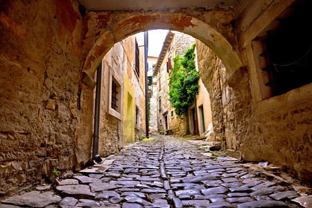 格罗兹尼扬古老街道的石头镇伊斯特里亚croati图片