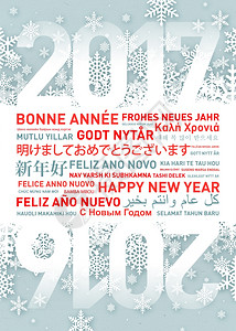 以不同世界语言制作的新一年快乐贺卡图片