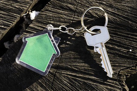 以木制房屋形状的钥匙链绿色彩房屋图片
