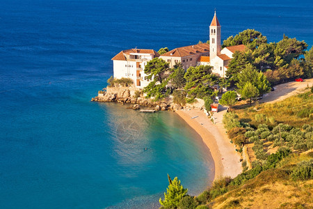 布尔海滩和修道院空中观察布拉克岛croati岛dlmti岛图片