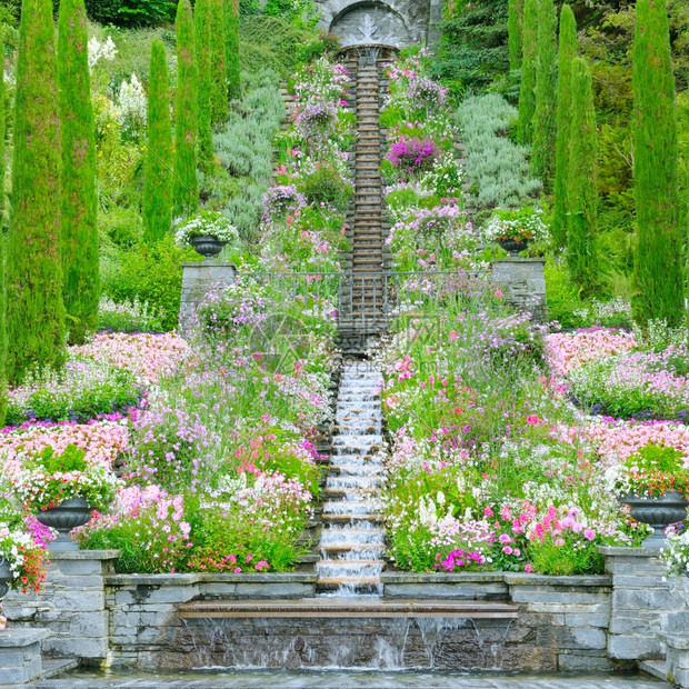 花园和其他植物楼梯和mainu岛的瀑布花棚德国
