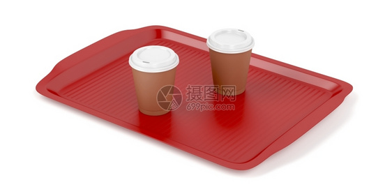 红色塑料托盘白底有两个咖啡杯图片