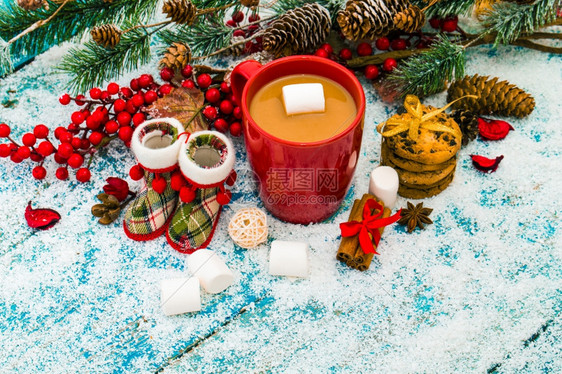 圣诞节假日背景和咖啡杯图片