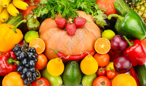 水果和蔬菜的明亮背景图片