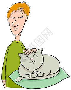 卡通插图男孩追着他的宠物猫图片