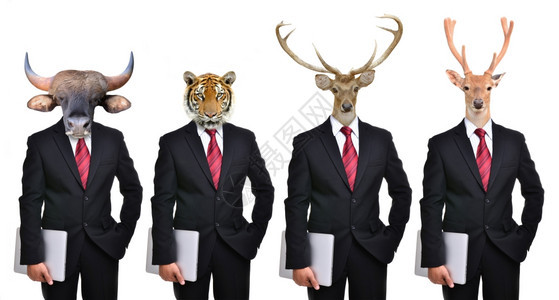 装扮成正式商人的动物鹿老虎熊野牛毛背景图片