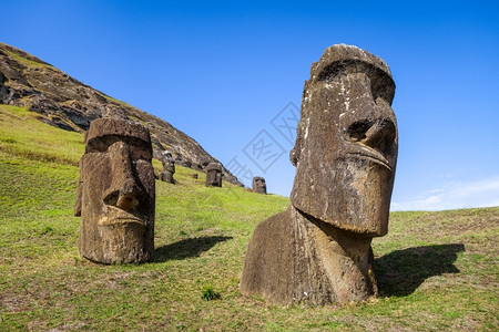 东岛Rarku火山上的moais雕像图片