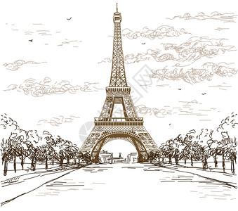 埃菲尔铁塔 手绘插画