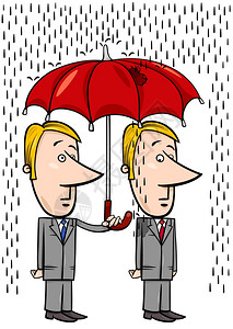在漏密伞下两名商人的漫画插图图片