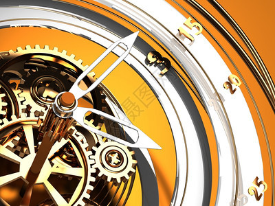 抽象的3d显示时钟机制背景金色时间图片