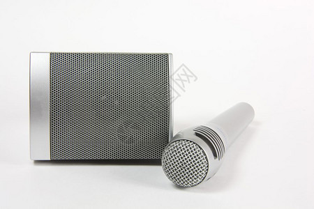 麦克风扬声器扩音语言乐部件电子设备银背景白图片