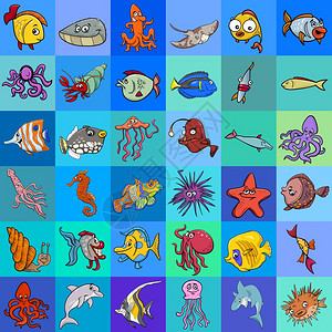 卡通海洋生物装饰纸设计插图图片
