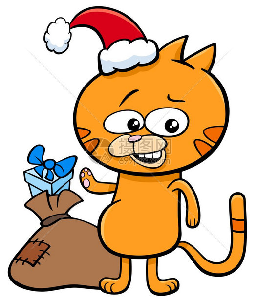 卡通戴圣诞帽的猫图片