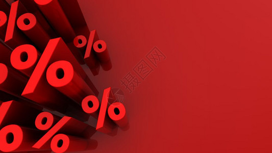 抽象的3d红色背景图示左侧有百分比符号图片