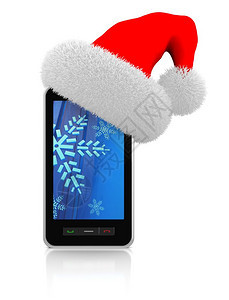 3d现代带圣诞帽子移动电话插图图片