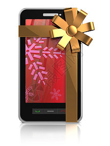 3d以金丝带圣诞节礼物为例的移动电话图片