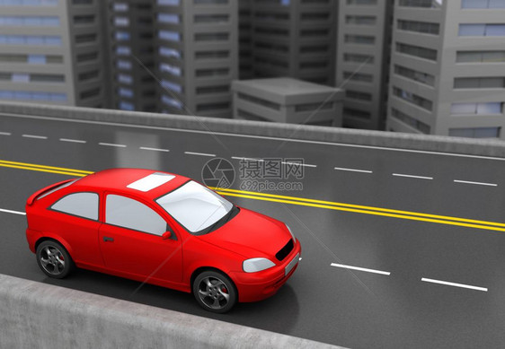 3个红色汽车和城市道路图图片