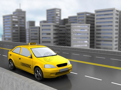 3d以城市背景为的出租车插图图片
