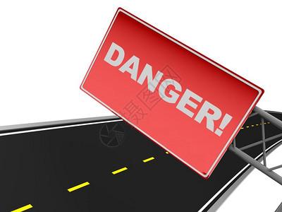 3个红色危险标志和沥青路背景的红色危险标志和沥青路图图片