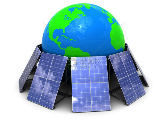 地球环太阳能板抽象3d插图图片