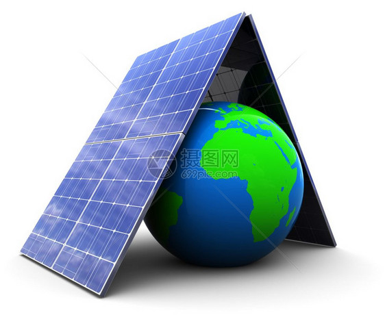 3d太阳能电池板保护的地球图图片